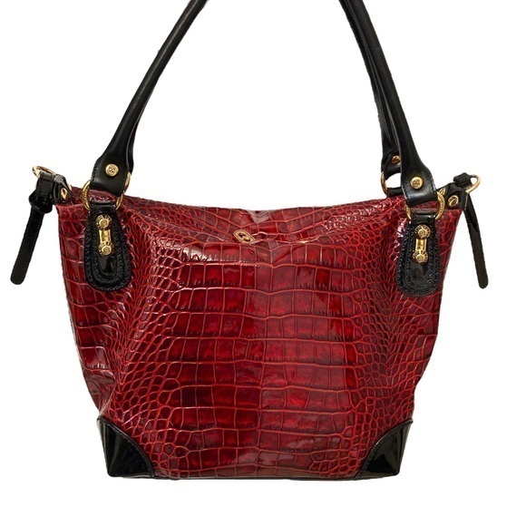 Marino Orlandi Red And Black Embossed Leather Bag